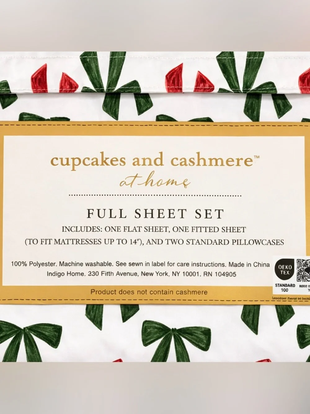 Cupcakes and Cashmere Red and Green Coquette Bows FULL‎ Sheet Set Holiday NEW